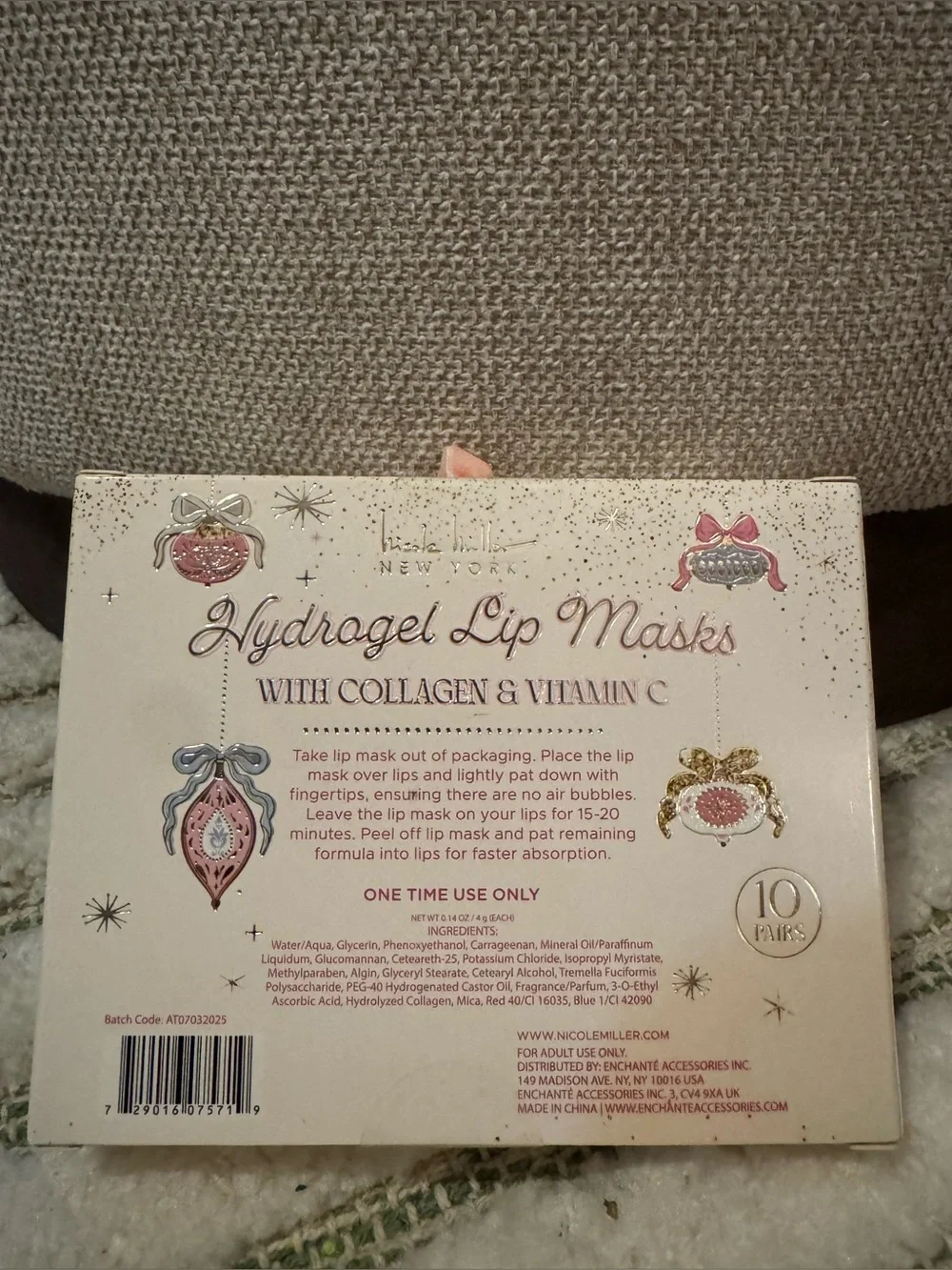 Nicole Miller New York Hydrating Hydrogel Lip Masks Holiday Gift Set - New 10 ct
